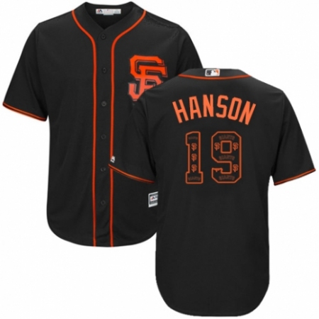 Men's Majestic San Francisco Giants #19 Alen Hanson Authentic Black Team Logo Fashion Cool Base MLB Jersey