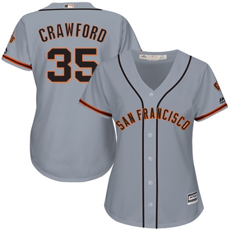 Women's Majestic San Francisco Giants #35 Brandon Crawford Replica Grey Road Cool Base MLB Jersey