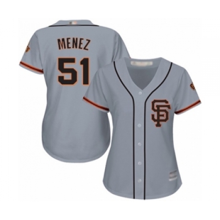 Women's San Francisco Giants #51 Conner Menez Authentic Grey Road 2 Cool Base Baseball Player Jersey