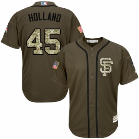 Men's Majestic San Francisco Giants #45 Derek Holland Authentic Green Salute to Service MLB Jersey
