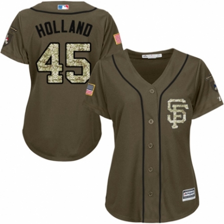 Women's Majestic San Francisco Giants #45 Derek Holland Authentic Green Salute to Service MLB Jersey