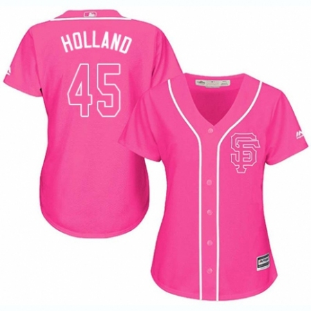 Women's Majestic San Francisco Giants #45 Derek Holland Authentic Pink Fashion Cool Base MLB Jersey