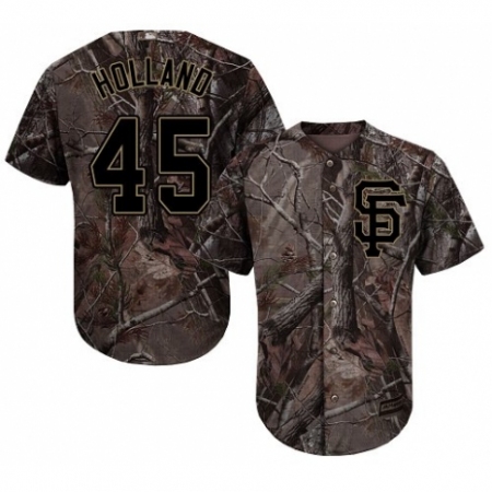 Youth Majestic San Francisco Giants #45 Derek Holland Authentic Camo Realtree Collection Flex Base MLB Jersey