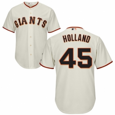 Youth Majestic San Francisco Giants #45 Derek Holland Authentic Cream Home Cool Base MLB Jersey