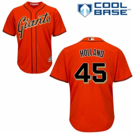 Youth Majestic San Francisco Giants #45 Derek Holland Authentic Orange Alternate Cool Base MLB Jersey