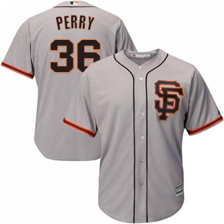 Men's Majestic San Francisco Giants #36 Gaylord Perry Replica Grey Road 2 Cool Base MLB Jersey