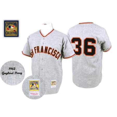 Men's Mitchell and Ness 1962 San Francisco Giants #36 Gaylord Perry Authentic Grey Throwback MLB Jersey