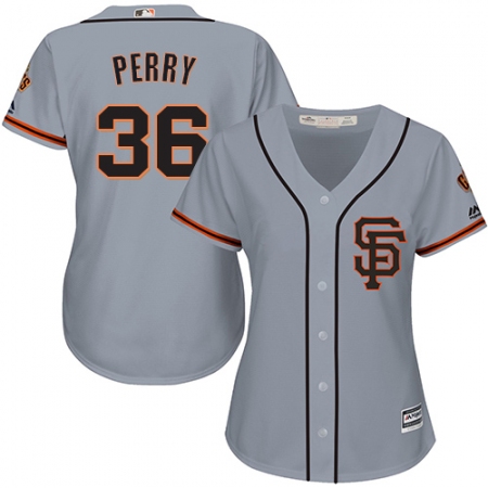 Women's Majestic San Francisco Giants #36 Gaylord Perry Replica Grey Road 2 Cool Base MLB Jersey