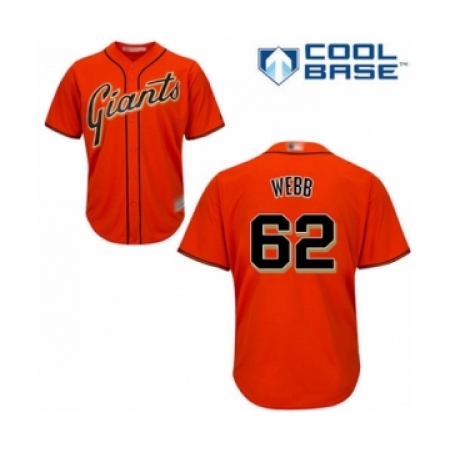 Youth San Francisco Giants #62 Logan Webb Authentic Orange Alternate Cool Base Baseball Player Jersey