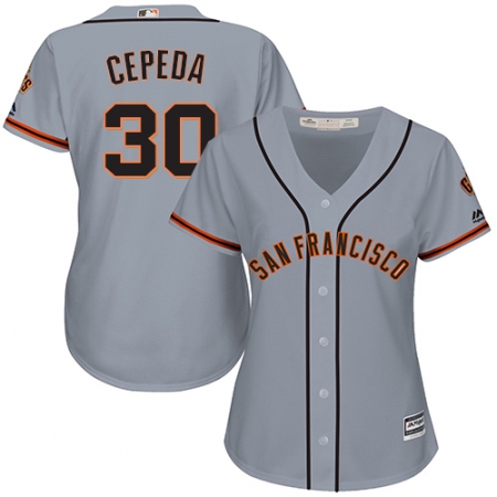 Women's Majestic San Francisco Giants #30 Orlando Cepeda Replica Grey Road Cool Base MLB Jersey