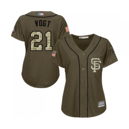 Women's San Francisco Giants #21 Stephen Vogt Authentic Green Salute to Service Baseball Jersey