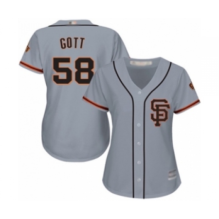 Women's San Francisco Giants #58 Trevor Gott Authentic Grey Road 2 Cool Base Baseball Player Jersey