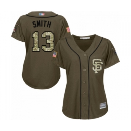 Women's San Francisco Giants #13 Will Smith Authentic Green Salute to Service Baseball Jersey